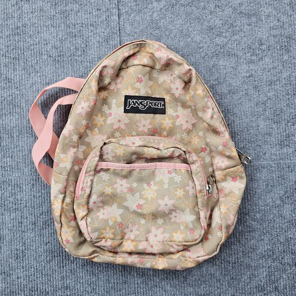 Vintage JanSport Mini Backpack Floral Tan Pink Small Daypack School Travel Y2K - Picture 1 of 6